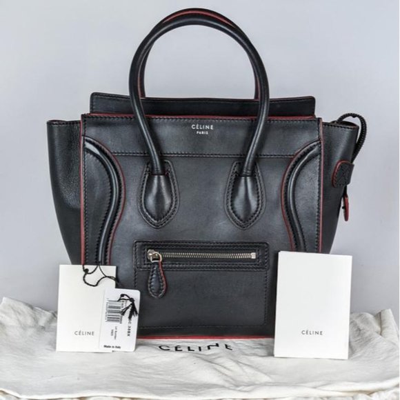 SOLD Celine Luggage Micro Black Red Calfskin Leather Tote - Picture 7 of 7